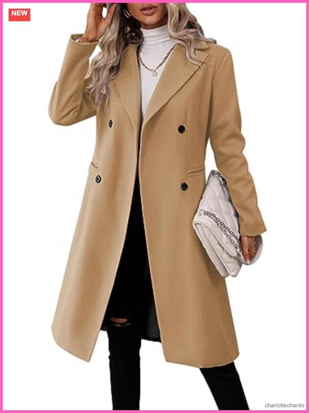 Women's Long Double Breasted Pea Coat Slim Fit Winter Trench Coat